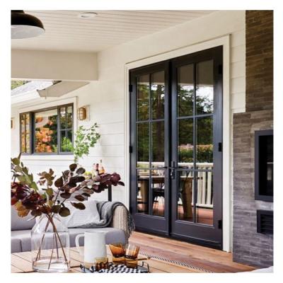 China Sound Insulation Top Window Used Patio Double Glazing French Door Soundproof Aluminum Frame Double Swing for sale