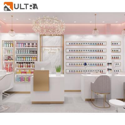 China Customized Ultra Customized Design Pink Nail Table Manicure Beauty Kiosk Luxury Nail Salon Furniture for sale