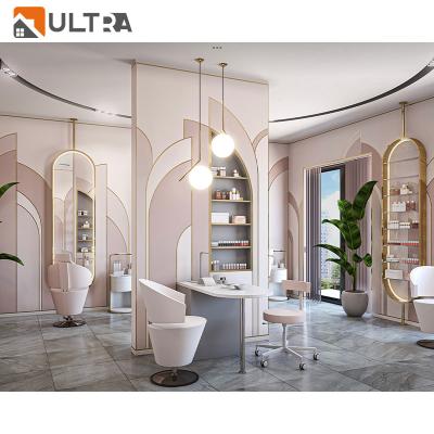 China Customized Ultra decor interior barbershop stations hair salon furniture mirror nail salon furniture nail table beauty mirror for sale