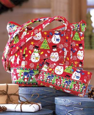 China 2-Pc washable. Snowman Quilted Cloth Purse and Clutch Wallet Set for Christmas Holidays for sale