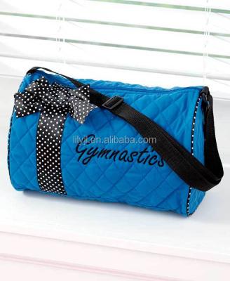 China Outdoor Sport Girls Dance Duffel Bag Print Kids Quilted Tote Bag With Ribbon Polka Dots for sale