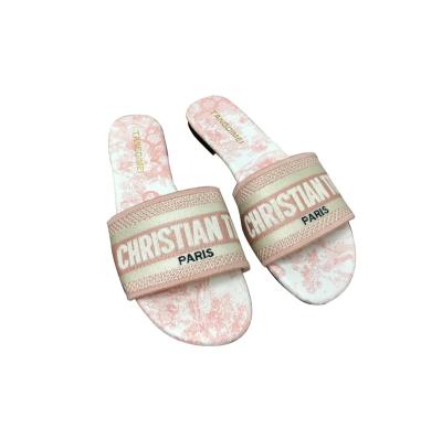 China Other 2021 luxury embroidered flat bottom fashion casual sandals printing sandals slippers shoes for women for sale