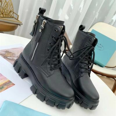 China 2021 New Cowhide Martin Waterproof Women's Boots Knight Shoes Casual Women's Thick Soled Boots High Short Inner Side Bare Zipper Boots for sale