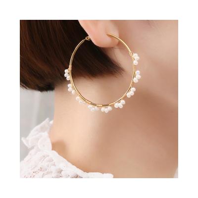 China Romantic Gold Plated Pearl Circle Earrings Pearl Jewelry Set Elegant Handmade Pearl Earrings for sale