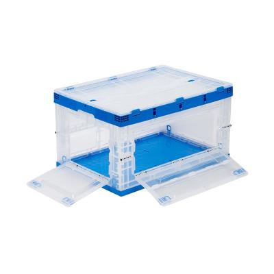 China Solid Waterproof Transparent Warehouse Space Savings Plastic Folding Storage Box for sale