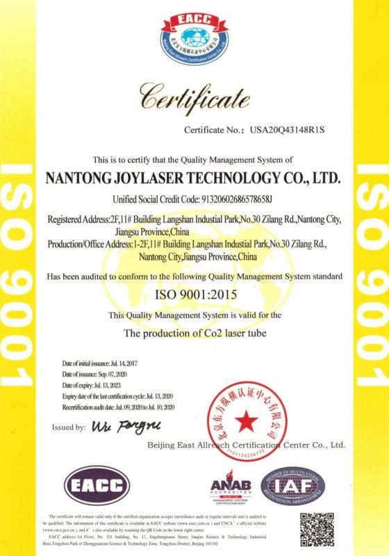 ISO9001 - Nantong Joy Laser Technology Co., Ltd.