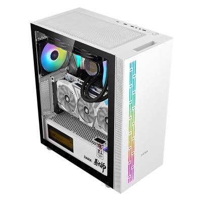 China With Side Panel Window SAMA Metal Steel OEM ARGB Stripe Gaming PC Steel Hot Selling White Case for sale