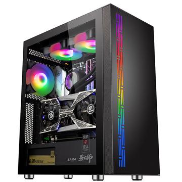 China With Side Panel Window SAMA Design New Metal Front Panel With ARGB Band Gaming PC Hot Selling Case for sale