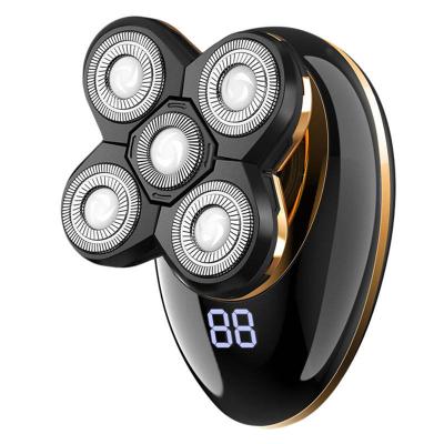 China Five Blade Men 5D Professional Waterproof Rotary Electric Shaver Rechargeable LCD Display Show Bald Head Beard Shavers for sale