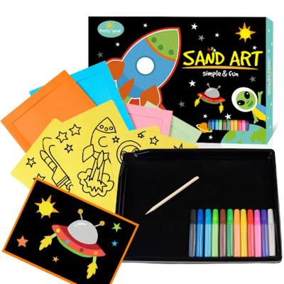 China Come With Plastic Mess Free Sand Art Tray Art And Craft Supplies Kit For Kids With Space Theme Sand Art Cards for sale