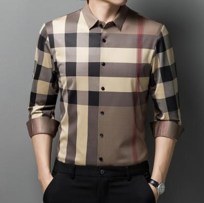 China 2022 Spring Stain Lapel Plaid Anti-Wrinkle Non Ironing Shirt Business Men Shirt for sale