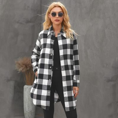 China 2022 Winter Women Ladies Clothing Black Turn-Down Collar Plaid Shirt Fashion Coat Anti-wrinkle for sale