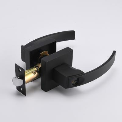 China Modern Matt Black Square Handle Leverset Interior Door Lock Bolt Locked Front Door Handleset for sale