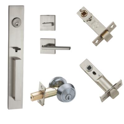 China Modern Satin Nickel Front Door Lock Handleset Door Handle Lock Set Full Plate Front Door Handle Lock for sale