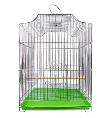 China CLASSICS Medium Size Parrot Bird Cage Plated Small Bird Cage Galvanized Stainless Steel Bird Cage With Wooden Perch Stand for sale