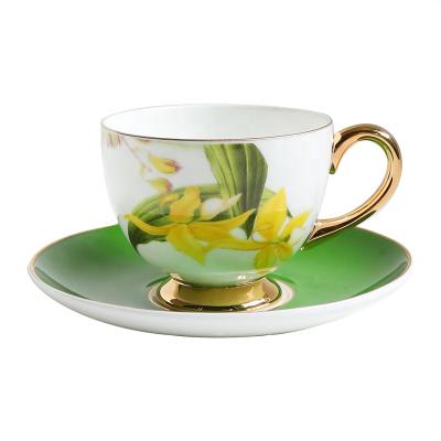 China Viable British European Style Afternoon Bone China Coffee Set Flower Coffee Cup Luxury Small Set Viable Tea Set for sale