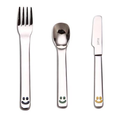 China 3 Pcs Disposable Stainless Steel Kids Handle Kids Flatware Cartoon Gift Box Baby Animal Cutlery Set for sale