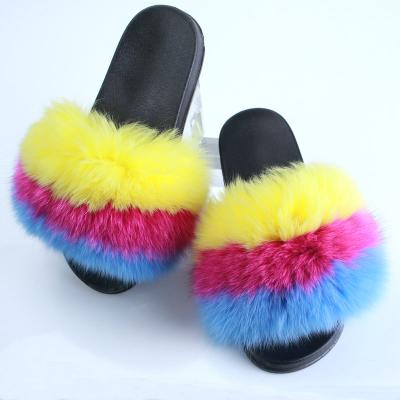 China Disposable Custom Name Fur Slides Large Fox Fur Slides For Women for sale