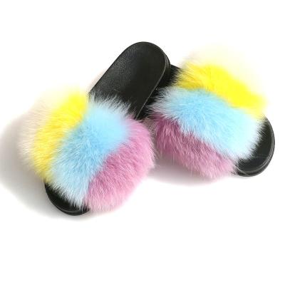 China Factory Wholesale Fashion Breathable China Fox Fur Sandals Women Multicolor Loose Fur Slides for sale