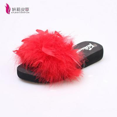 China Fashion Chinese Wholesale Ladies Beach Ostrich Feather Slippers / Fur Slides for sale