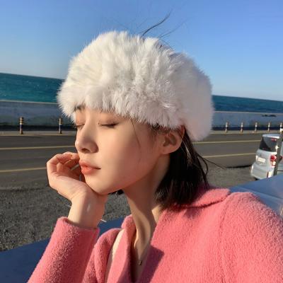 China Wholesale Cute Knitted Headwraps Winter Real Rabbit Fur Headband For Women for sale