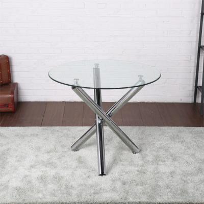 China Wholesale Modern Furniture Tempered Glass Dining Table With Chrome Cross Legs For Sale for sale