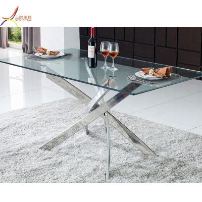 China Morden Chrome Square Glass Table Leg Dining Table for sale