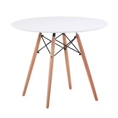 China Modern MDF Medium Height White Round Wooden Dining Table With Metal Frame for sale