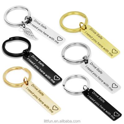 China Wholesale Custom Drive Simplicity Keychains Logo Black Gold Silver Metal Stainless Steel Safe Key Chain for sale