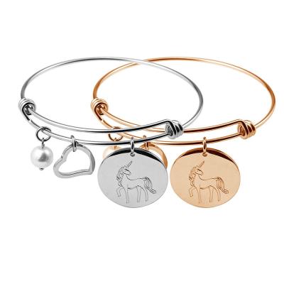 China Fashion Daily Custom Wear Creative Unicorn Gift Bracelets Adjustable Expandable Stainless Steel Bangle Bracelet for sale