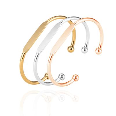 China Shiny LOGO Pattern Jewelry Custom Copper Open C-Shaped Inscription Bangle Bracelets Daily Use DIY Gift for sale