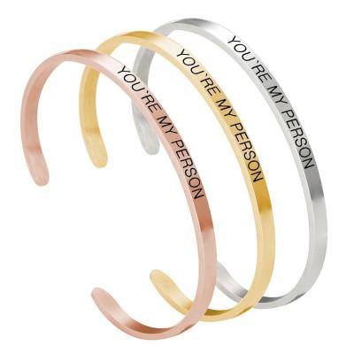 China Wholesale titanium steel fashion daily wear letter bracelet couples DIY YOU ARE MY PERSON jewelry bangle c-shaped open bracelets for sale