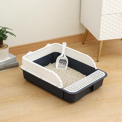 China Stocked 2021 Eco - Friendly Pet Product PP Semi Close Cat Litter Box Toilet Cat Cleaning Product for sale