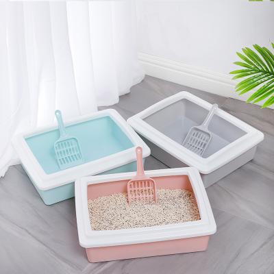 China Pet Stored Cat Litter Box Pet Toilet Rectangular Semi-enclosed Plastic Grooming Clean Cat Litter Box with Free Scoop for sale