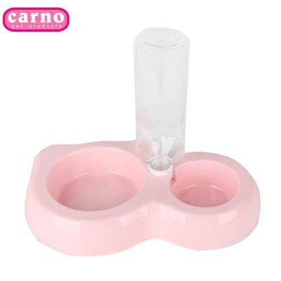 China Creative Plastic Double Cat Bowl Pet Water Food Sustainable Fashion Feeding Double Dog Bowls for sale