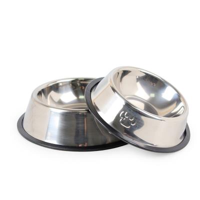 China Durable Rubber Bottom Stainless Steel Dog Bowl No Rust Foot Pattern Dog Bowl Stainless Steel Pet Bowl for sale