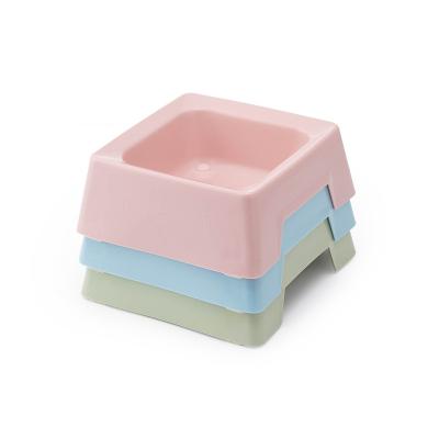 China Sustainable Safety And Durable Plastic Pet Food Bowl Pet Macaron Color Square Shape Cat Dog Bowl for sale