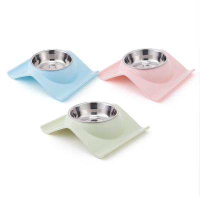 China Sustainable Pet Bowls Designer W Shape Single Anti-Slip Plastic Dog Bowl Stainless Steel Cat Bowl for sale