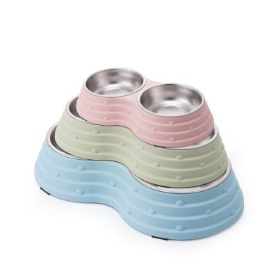 China S/M/L S/M/L Peanut Shape Dog Bowl Stainless Steel Pet Food Sustainable Water Feeding Double Bowl Cat Bowl for sale