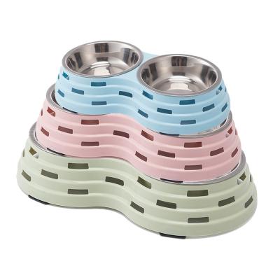 China S/M/L Sustainable Hollowed Design Dog Bowl Stainless Steel Pet Bowl Cat Bowl For Pet Food Double Water Feeder for sale