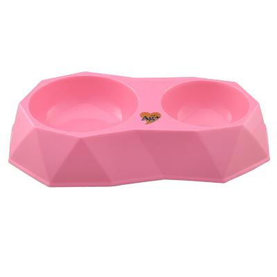 China New Viable Diamond Shape Double Dog Food Water Feeding Bowl Wholesale Cat Double Bowl Pet Cat Dog Bowls for sale