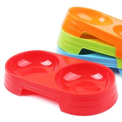 China Sustainable Cheaper Plastic Double Cat Bowl Pet Water Food Feeding Double Dog Bowls for sale