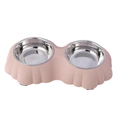 China Sustainable Pet Double Wheels Stainless Steel Plastic Dog Bowl Double Dog Bowl Pet Feeder for sale