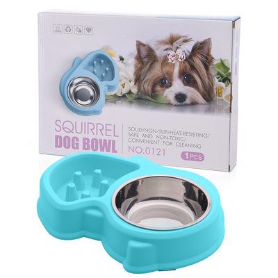 China New Style Squirrel Shape Double PP Stainless Steel Consumption Sustainable Slow Pet Bowl Animal Slow Feeder Dog Bowl for sale