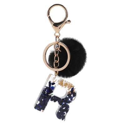 China OEM Black Tassel Letter Key Chain English Alphabet Key Chain Glitter Gradient Resin Car Mirror Women Handbag Charms Accessories 1Pc for sale