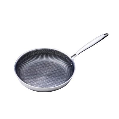 China Stainless Steel Honeycomb SHINY Stick Sustainable Non Frying Pan With Metal Handle for sale