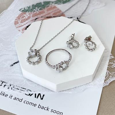 China Dylam Wedding S925 Silver 5A CZ Zircon Romantic Necklace Ring Earrings Shining Luxury Jewelry Sets For Gorgeous Women Party for sale