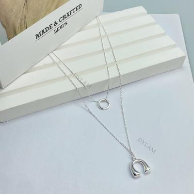 China New Trendy Dylam S925 Circle U Silver Double Chain Pendant Necklace For Women for sale