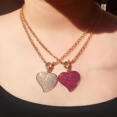 China Vintage Vintage Micro Inlaid Colorful Love Heart Pendant Brass Zircon Necklace Dylam Jewelry for sale