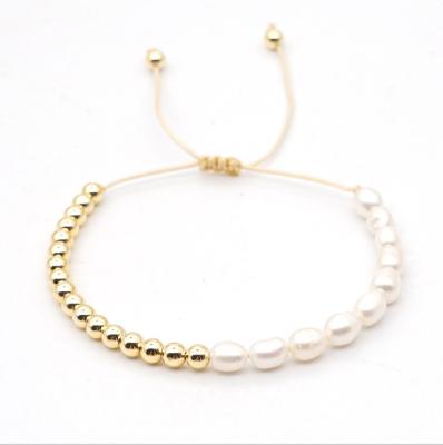 China BOHEMIA Dylam Jewelry 2021 New Trend Simple All-matching Gold Beaded Natural Resizable Freshwater Pearl Bracelet for sale